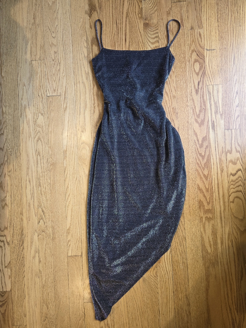Vintage Y2K Shimmer Silver Blue/black Asymmetrical Slip Dress